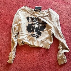 Moschino Beige Cropped Sweatshirt with Logo